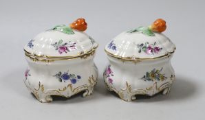 Two Nymphenburg salts pots and covers, 9cm tall