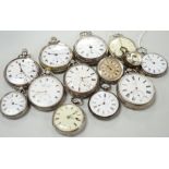 Thirteen assorted pocket and fob watches including silver Exchange and silver J.W. Benson.