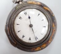 A Victorian tortoiseshell mounted triple case keywind verge pocket watch, by Edward Prior of London,