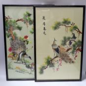 A pair of Chinese embroidered silk pictures, 55 x 34cm