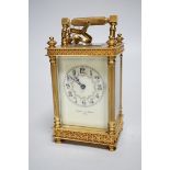 A French gilt brass carriage timepiece with key, Henry Le Moini, Paris, 13cm high
