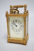 A French gilt brass carriage timepiece with key, Henry Le Moini, Paris, 13cm high