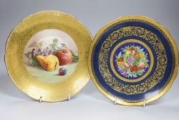 Two Minton fruit painted plates, one signed K Dean, 22.5cm diameter