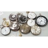 Ten assorted silver or base metal pocket watches including John Walker black dial and a deck watch