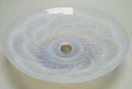 An Art Deco opalescent glass silver plate footed bowl by J Landier of France, with relief moulded