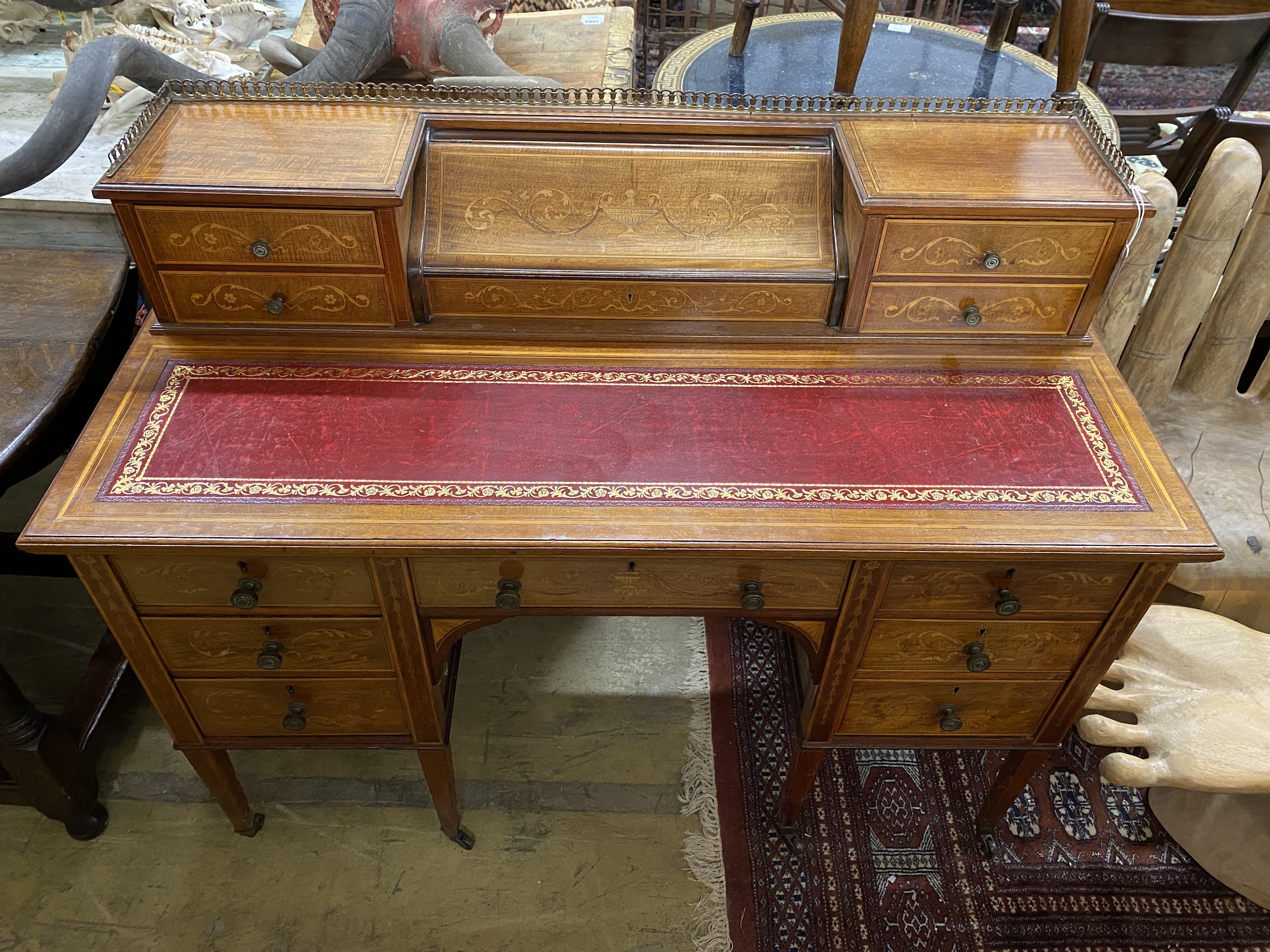 An Edwardian Edwards & Roberts Sheraton Revival satinwood banded marquetry inlaid mahogany - Image 2 of 2