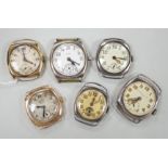 Six assorted gentleman's early to mid 20th century manual wind wrist watches, including 9ct gold