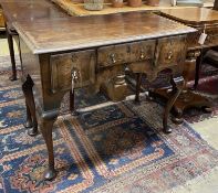 A Queen Anne style rectangular walnut kneehole table, width 92cm, depth 45cm, height 76cm