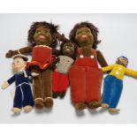 Five Norah Wellings soft toys including three South Sea Islanders, a sailor boy and a monkey, all