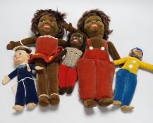 Five Norah Wellings soft toys including three South Sea Islanders, a sailor boy and a monkey, all