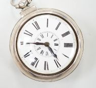 A 19th century silver pair cased keywind verge pocket watch, by Bartlett of Maidstone, case diameter