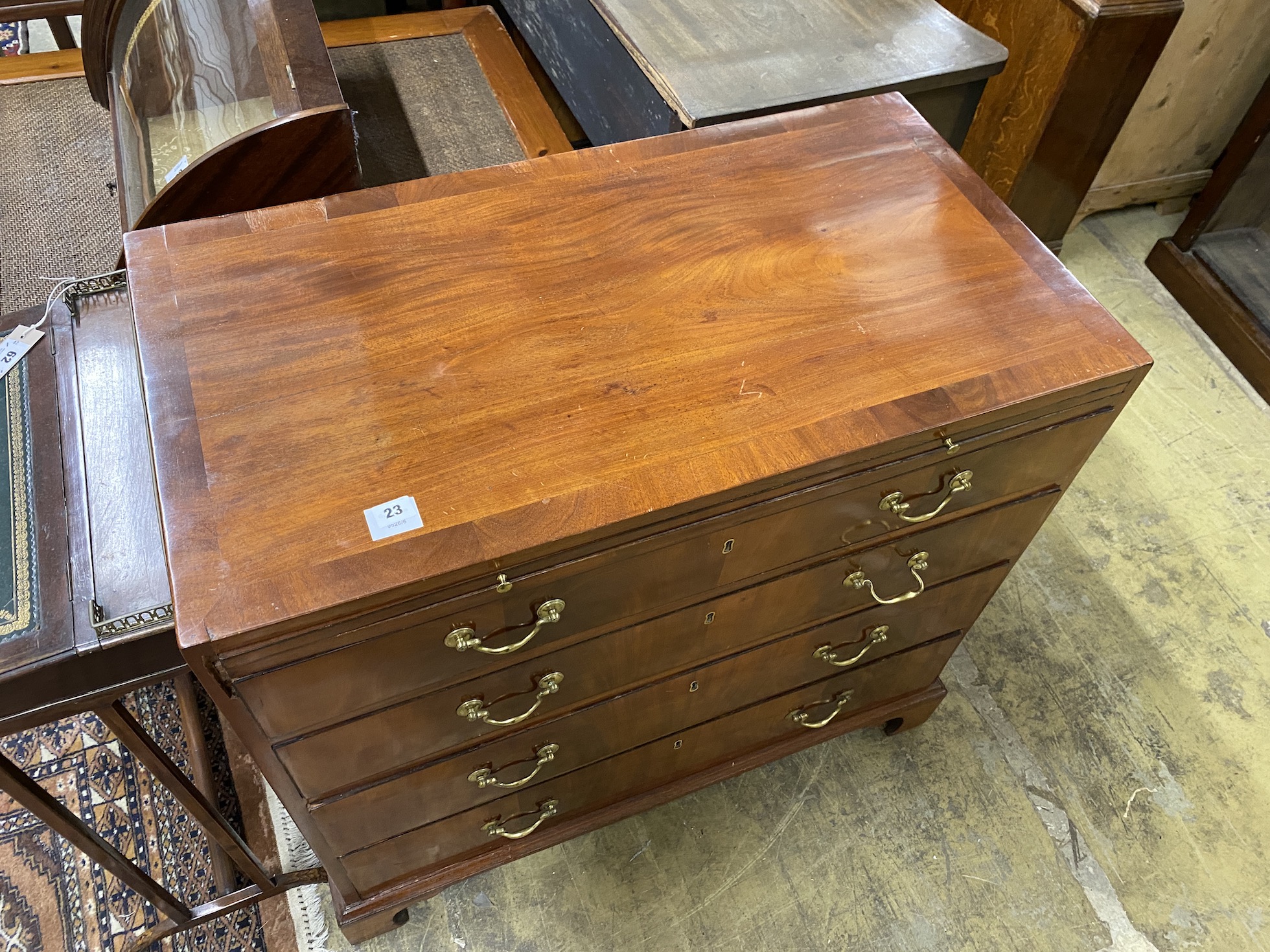 A George III style banded mahogany chest with brushing slide, width 92cm, depth 49cm, height 86cm - Image 2 of 2