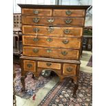 An 18th century banded oak and walnut chest on stand width 112cm, depth 62cm, height 162cm