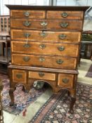 An 18th century banded oak and walnut chest on stand width 112cm, depth 62cm, height 162cm