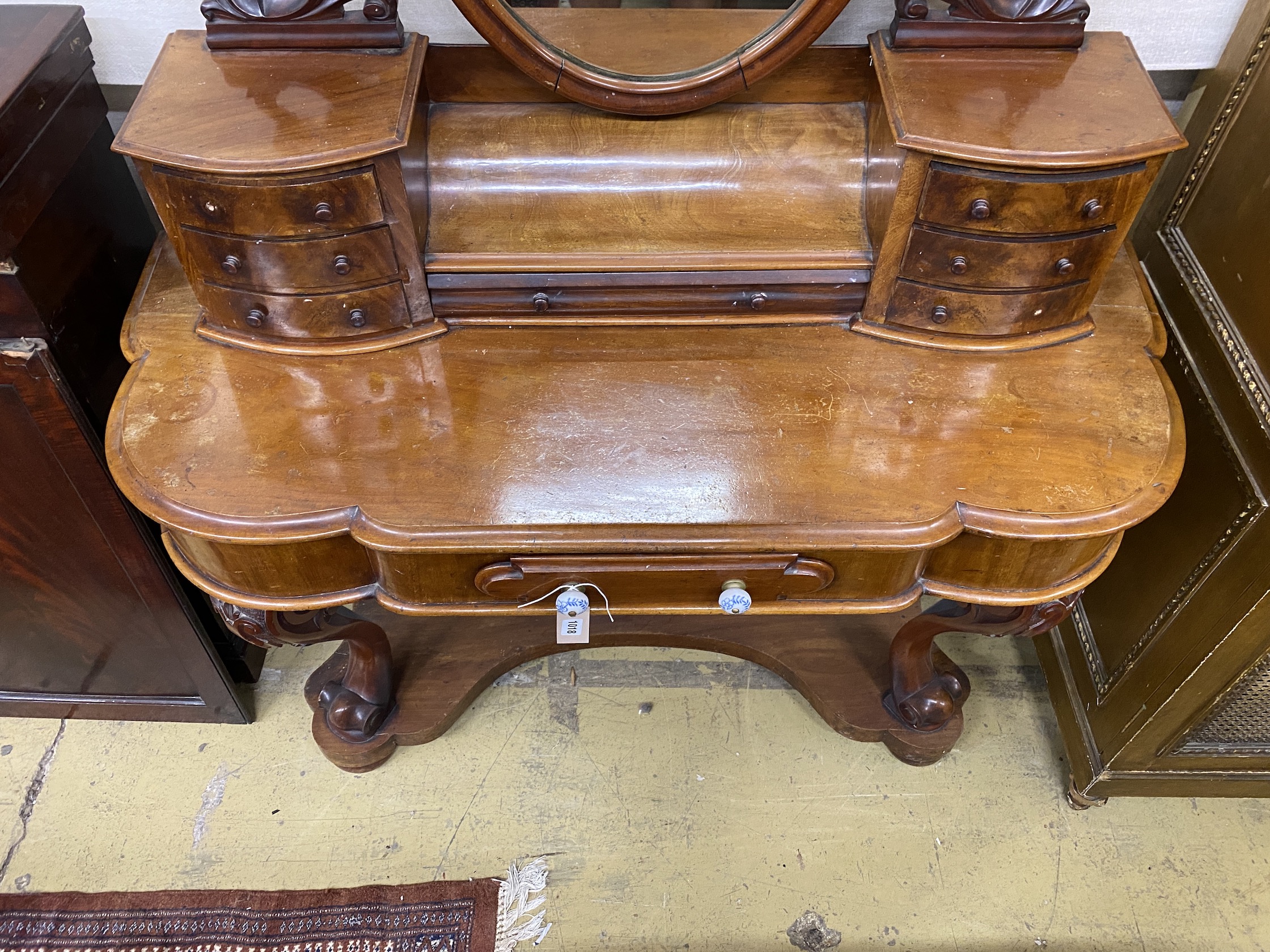 A Victorian mahogany Duchesse dressing table, width 126cm, depth 50cm, height 159cm - Image 2 of 2