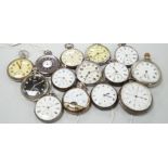 Fourteen assorted mainly base metal pocket watches including two Jaeger LeCoultre and a