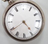 A Victorian silver pair cased keywind verge pocket watch, by Spendlove of Thetford, case diameter