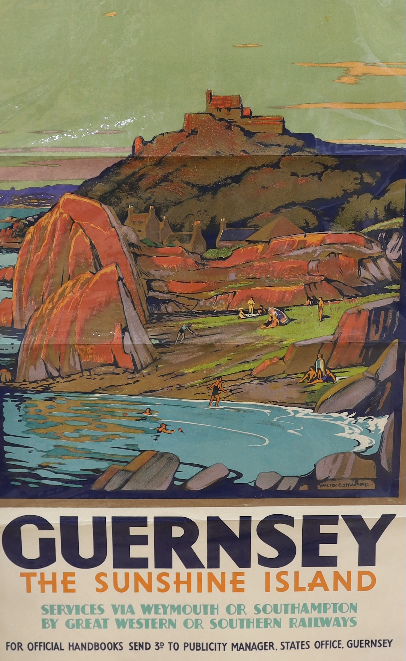 Walter Ernest Spradbery (1889-1969), lithographic railway poster, 'Guernsey - The Sunshine