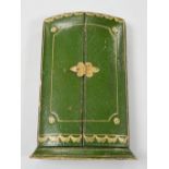A 1920's? Cartier gilt tooled green leather free standing jewellery box, height 14.2cm,