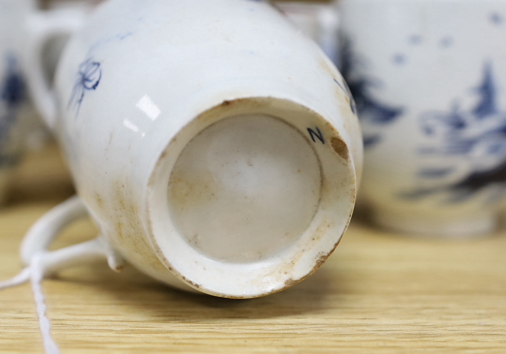 Seven various English porcelain coffee cups, including two Bristol enamelled with green floral - Image 3 of 3