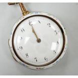 A 19th century gilt metal and polychrome enamel pair cased keywind verge pocket watch by Rigly,