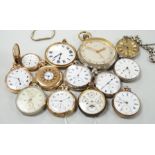 Thirteen assorted silver and mainly base metal pocket watches including half hunter and calendar