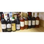 Eight bottles of mixed Cotes du Rhône, Margaux, Pauillac, and Sauternes