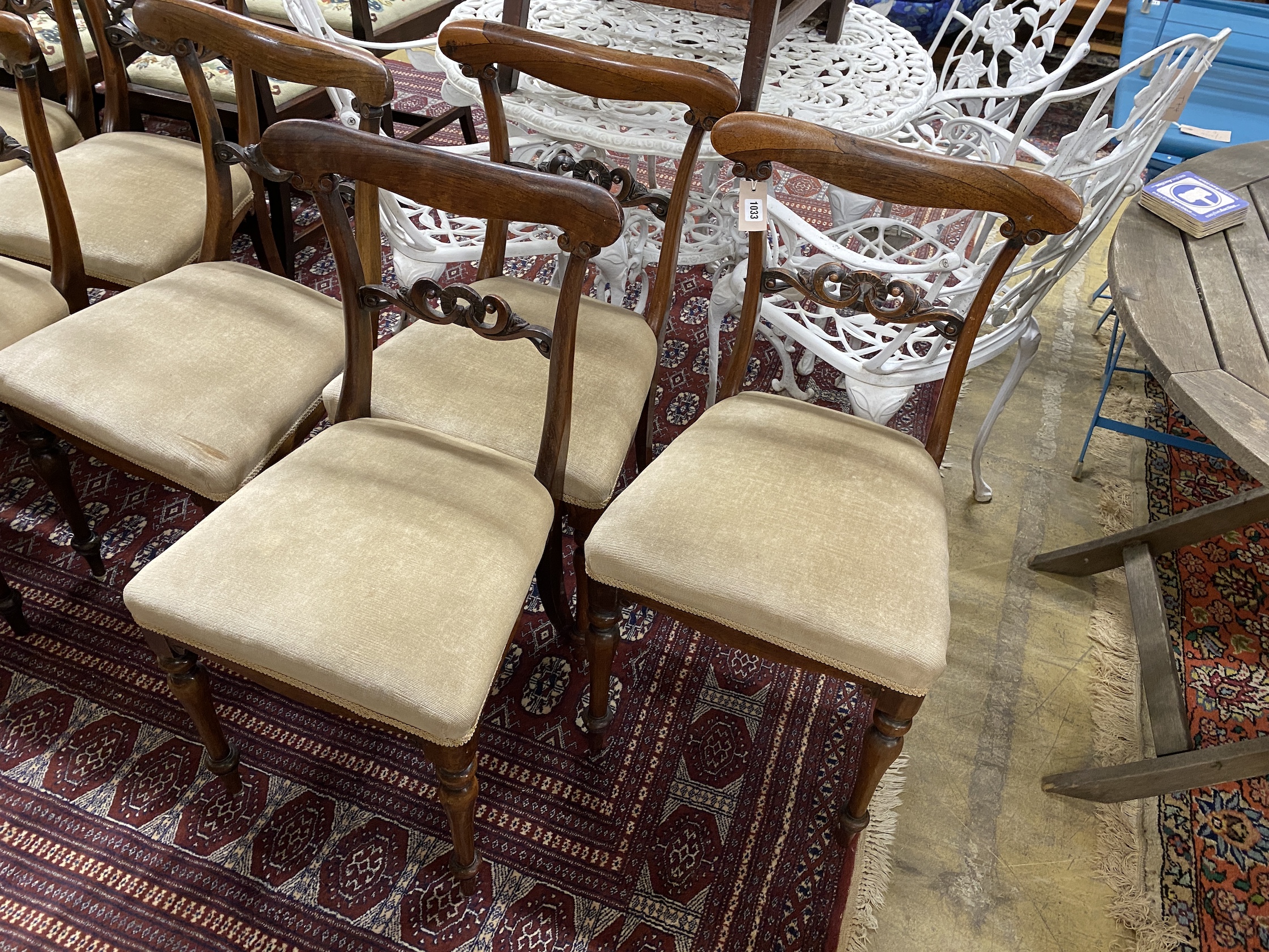 A set of ten early Victorian rosewood dining chairs with upholstered seats, width 44cm, height 82cm - Image 2 of 3