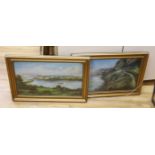 VP 1922, pair of oils on canvas, Paddle steamer upon a lake and Estuary scene, initialled and