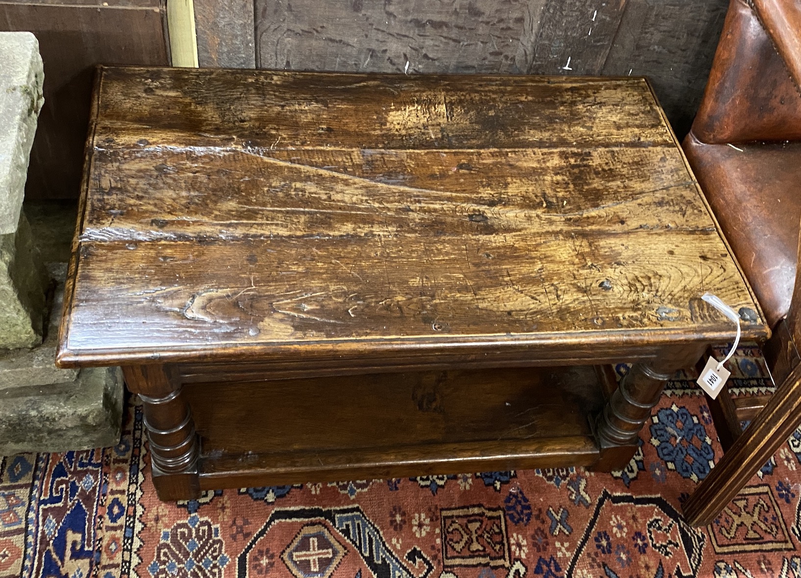 An 18th century style rectangular oak two tier coffee table, width 92cm, depth 56cm, height 44cm - Image 2 of 2