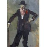 Italian School, oil on card, Study of a clown, indistinctly signed, 33 x 23cm