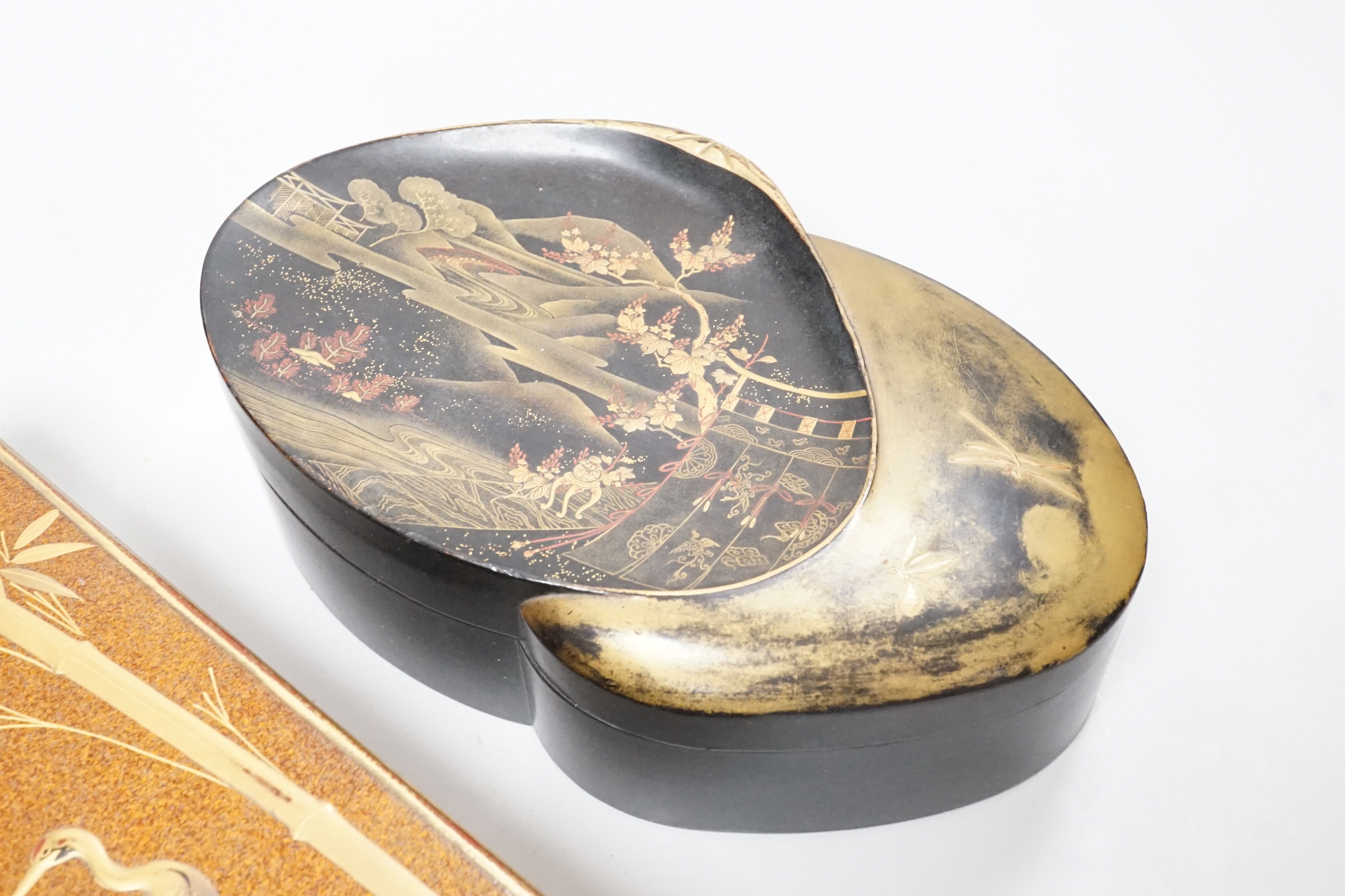 A Japanese lacquer rectangular box and cover, signed, Taisho period and a Japanese clam-shell shaped - Image 2 of 3