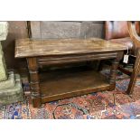 An 18th century style rectangular oak two tier coffee table, width 92cm, depth 56cm, height 44cm