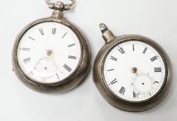 Two 19th century silver pair cased pocket watches (a.f.).