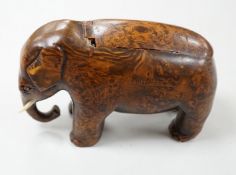 A 19th century burr wood ‘elephant’ snuff box, 11cm wide