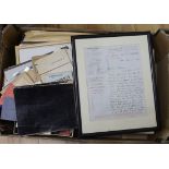 Memorabilia to include a framed letter from Sydney Spalding in Paris at the 2nd world War