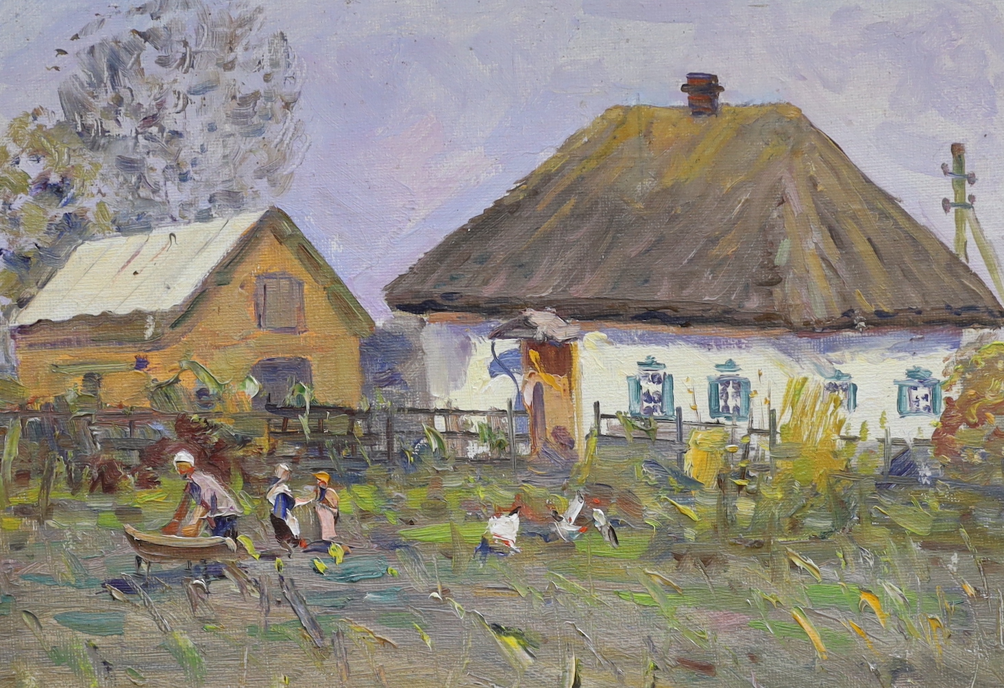 Ivan Andriyovich Tyukha (Ukrainian 1920-2000), oil on board, 'In Poltava Region', inscribed verso,