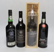 A bottle of cased Fonseca vintage port 1996, a Cockburn 1984, a Taylors 1985 and Ramos Pinto 1994