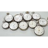 Ten assorted silver or white metal pocket watches including Sir John Bennett and Acme Lever.