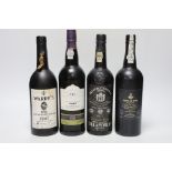 Four various bottles of port