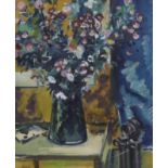 Tom Gourdie (Scottish, 1913-2005), oil on canvas, Still life of flowers on a table top, signed, 50 x
