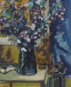 Tom Gourdie (Scottish, 1913-2005), oil on canvas, Still life of flowers on a table top, signed, 50 x