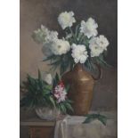 J.C.Bowen-Colthurst (b.1880), oil on canvas, Still life of peonies in vases, signed, 85 x 65cm