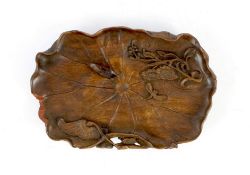 A Chinese hardwood ‘lotus’ brushwasher, 19th/20th century, 12.5cn