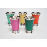 Gaube Du Gers, five French harlequin colour enamelled beakers, (stamped on base) 10cm high