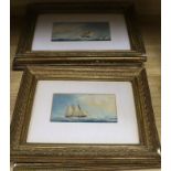 Attributed to Richard Marks, two pairs of watercolours, Sailing ships at sea, largest 12 x 21.5cm