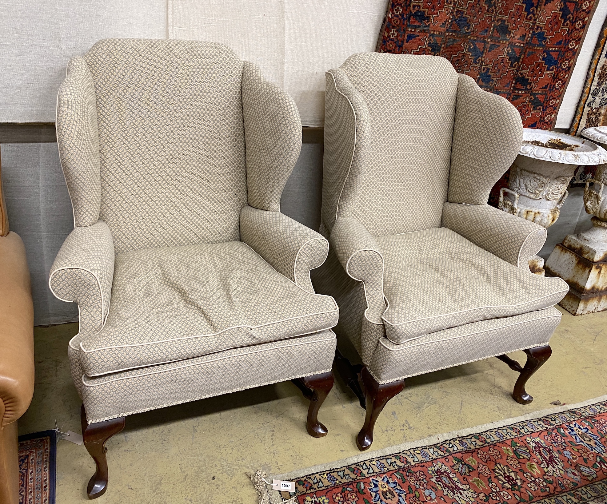 A good pair of George III style upholstered wing armchairs, width 84cm, depth 74cm, height 116cm - Image 2 of 2