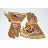 A pair of early 20th century native American suede and beaded gauntlet gloves, 39cm long