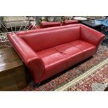 A contemporary three seater settee, length 204cm, width 86cm, height 70cm and two similar swivel