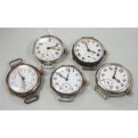 Five assorted early to mid 20th century manual wind wrist watches, including four silver.